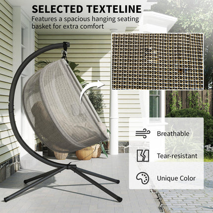 Double Hanging Egg Chair 2-Seater Swing Hammock with Stand, Cushion & Folding Design - Brown