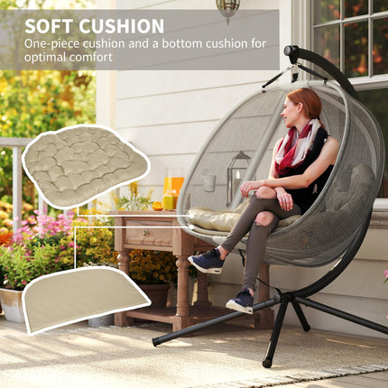 Double Hanging Egg Chair 2-Seater Swing Hammock with Stand, Cushion & Folding Design - Brown