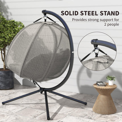 Double Hanging Egg Chair 2-Seater Swing Hammock with Stand, Cushion & Folding Design - Brown