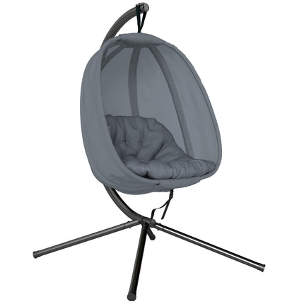 Hanging Egg Chair with Folding Stand and Cushion - Grey