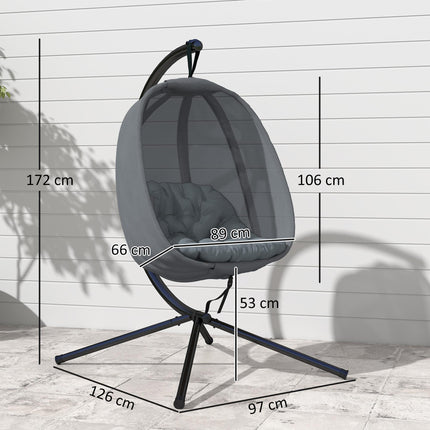 Hanging Egg Chair with Folding Stand and Cushion - Grey