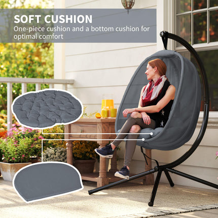 Hanging Egg Chair with Folding Stand and Cushion - Grey