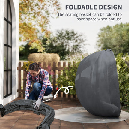 Hanging Egg Chair with Folding Stand and Cushion - Grey