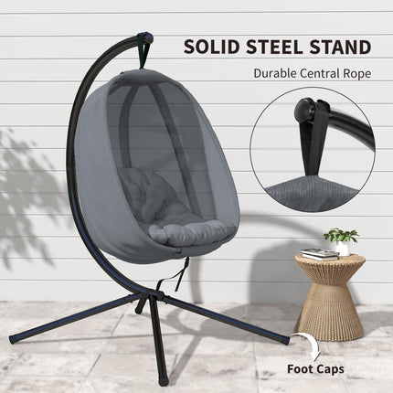 Hanging Egg Chair with Folding Stand and Cushion - Grey