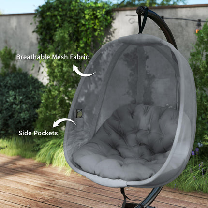 Hanging Egg Chair with Folding Stand and Cushion - Grey