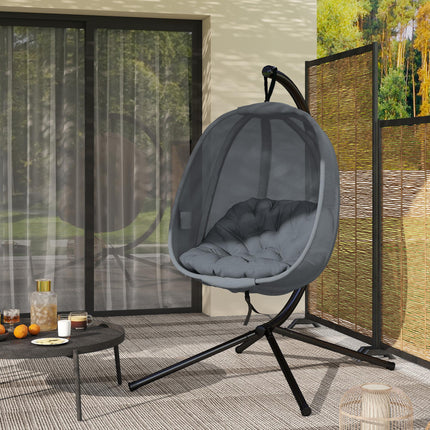 Hanging Egg Chair with Folding Stand and Cushion - Grey
