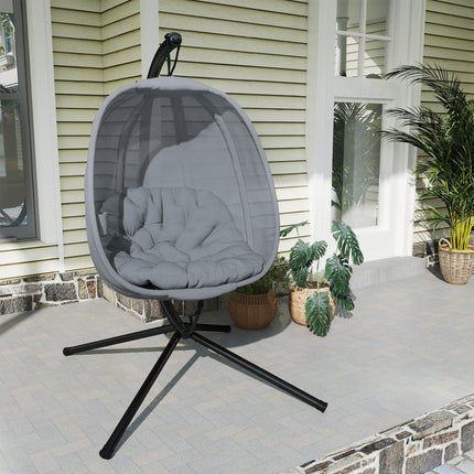 Hanging Egg Chair with Folding Stand and Cushion - Grey