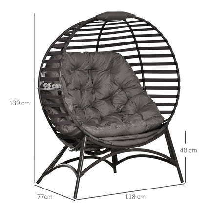 2 Seater Garden Egg Chair with Steel Frame and Cushions - Brown