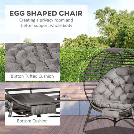 2 Seater Garden Egg Chair with Steel Frame and Cushions - Brown
