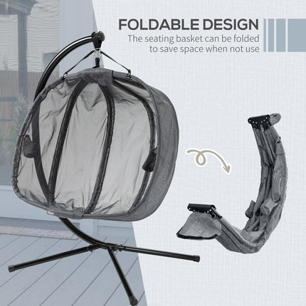 Double Hanging Egg 2-Seater Swing Hammock Chair with Stand, Cushion & Folding Design - Grey