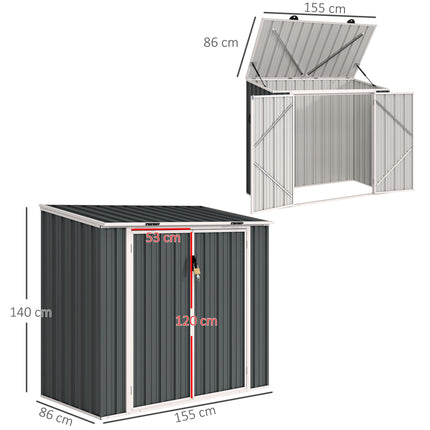 5ft x 3ft Garden 2-Bin Steel Storage Shed, Double Rubbish Storage Shed, Hide Dus