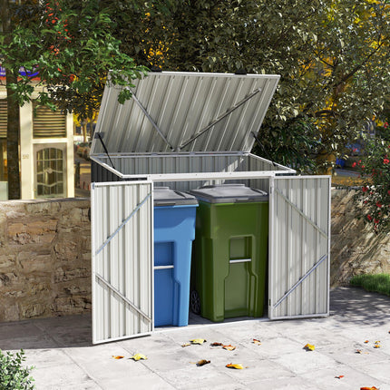 5ft x 3ft Garden 2-Bin Steel Storage Shed, Double Rubbish Storage Shed, Hide Dus