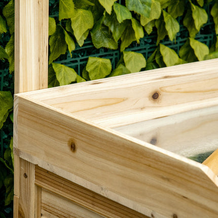 Garden Potting Bench Table with Galvanized Metal Top, Storage Shelves & Hooks - Natural