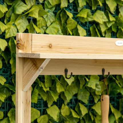 Garden Potting Bench Table with Galvanized Metal Top, Storage Shelves & Hooks - Natural