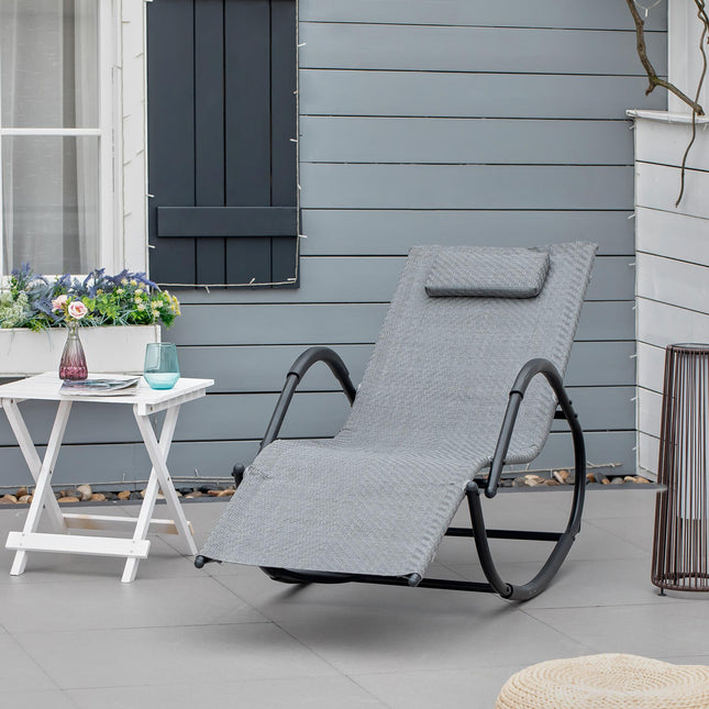 Zero Gravity Rocking Lounge Chair with Removable Pillow Rattan Effect Patio Recliner - Grey