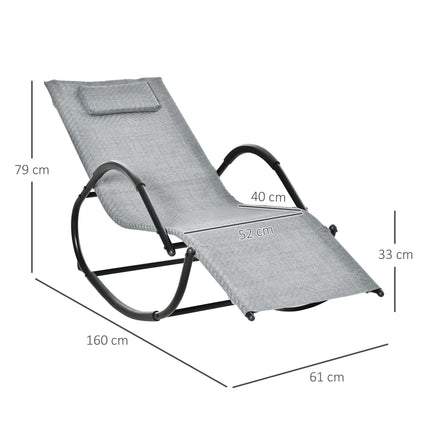Zero Gravity Rocking Lounge Chair with Removable Pillow Rattan Effect Patio Recliner - Grey