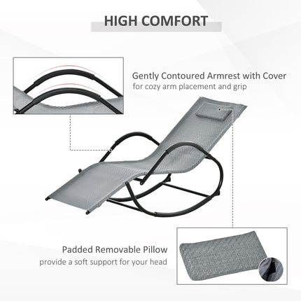 Zero Gravity Rocking Lounge Chair with Removable Pillow Rattan Effect Patio Recliner - Grey