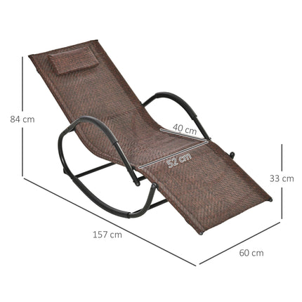 Zero Gravity Rocking Lounge Chair with Removable Pillow Rattan Effect Patio Recliner - Brown