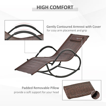 Zero Gravity Rocking Lounge Chair with Removable Pillow Rattan Effect Patio Recliner - Brown