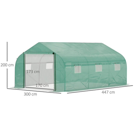 15x10ft Walk-In Polytunnel Greenhouse with PE Cover & 6 Mesh Windows - Green