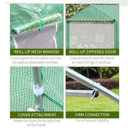 15x10ft Walk-In Polytunnel Greenhouse with PE Cover & 6 Mesh Windows - Green