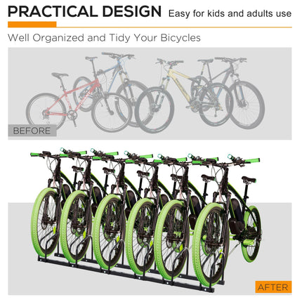 Bike Stand Parking Rack for 6 Bikes Floor & Wall Mount 179L x 33W x 27H - Black