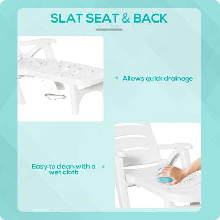 Folding Outdoor Plastic Chaise Lounge Chair with Wheels - White