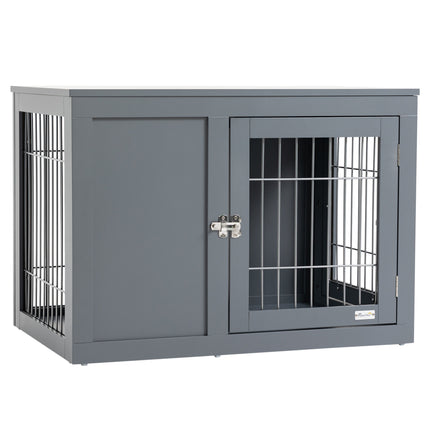 Furniture Style Dog Crate with Double Doors and Locks for Small & Medium Dogs - Grey