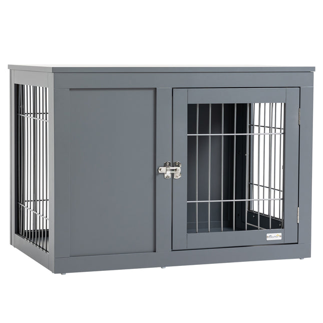 Furniture Style Dog Crate with Double Doors and Locks for Small & Medium Dogs - Grey