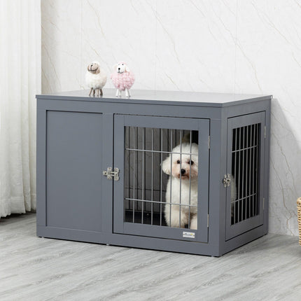 Furniture Style Dog Crate with Double Doors and Locks for Small & Medium Dogs - Grey