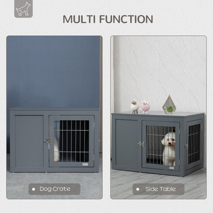 Furniture Style Dog Crate with Double Doors and Locks for Small & Medium Dogs - Grey