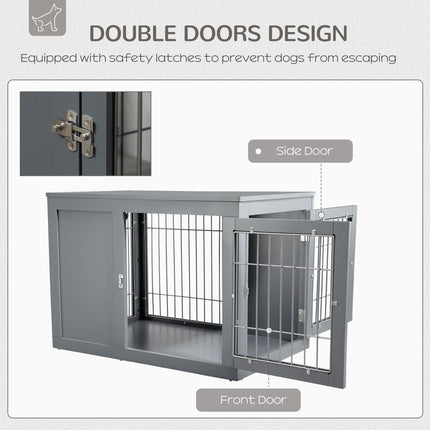 Furniture Style Dog Crate with Double Doors and Locks for Small & Medium Dogs - Grey