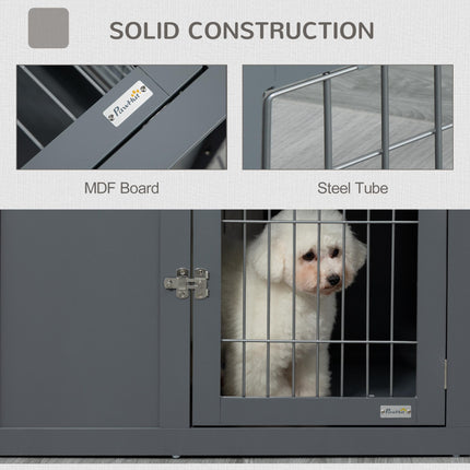 Furniture Style Dog Crate with Double Doors and Locks for Small & Medium Dogs - Grey