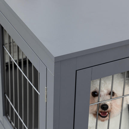 Furniture Style Dog Crate with Double Doors and Locks for Small & Medium Dogs - Grey