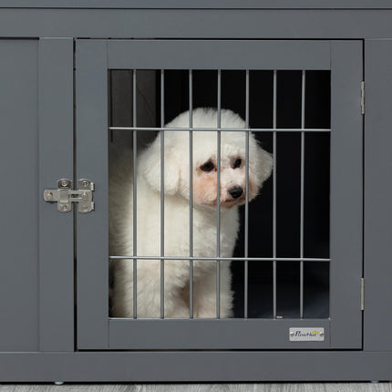 Furniture Style Dog Crate with Double Doors and Locks for Small & Medium Dogs - Grey