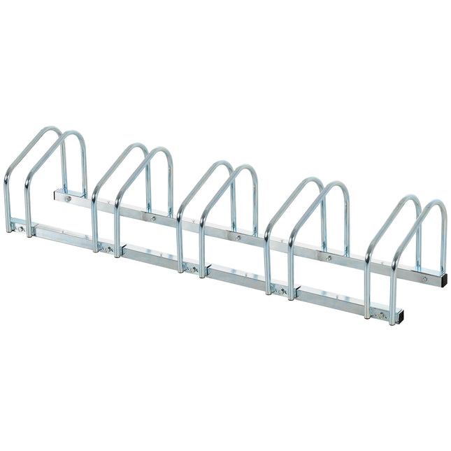 Bike Stand Parking Rack 5-Bike Floor or Wall Mount Locking Storage - Silver
