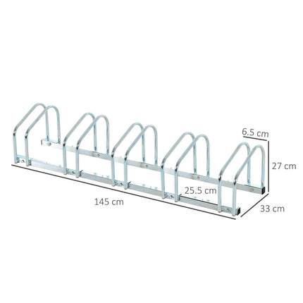 Bike Stand Parking Rack 5-Bike Floor or Wall Mount Locking Storage - Silver