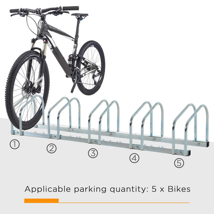 Bike Stand Parking Rack 5-Bike Floor or Wall Mount Locking Storage - Silver