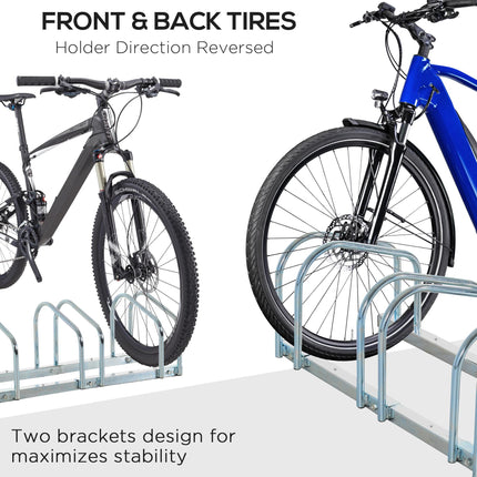 Bike Stand Parking Rack 5-Bike Floor or Wall Mount Locking Storage - Silver