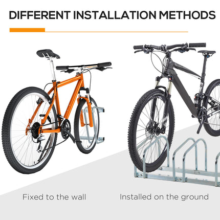 Bike Stand Parking Rack 5-Bike Floor or Wall Mount Locking Storage - Silver
