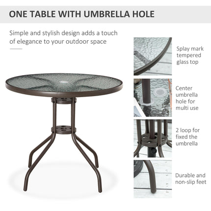 6 Piece Patio Dining Set with 4 Folding Chairs, Round Tempered Glass Table & Umbrella - Grey
