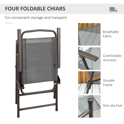 6 Piece Patio Dining Set with 4 Folding Chairs, Round Tempered Glass Table & Umbrella - Grey