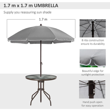 6 Piece Patio Dining Set with 4 Folding Chairs, Round Tempered Glass Table & Umbrella - Grey