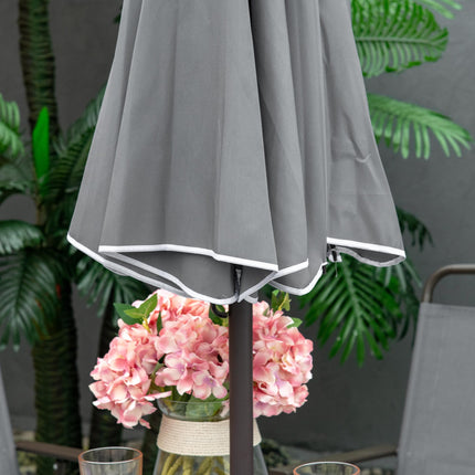 6 Piece Patio Dining Set with 4 Folding Chairs, Round Tempered Glass Table & Umbrella - Grey