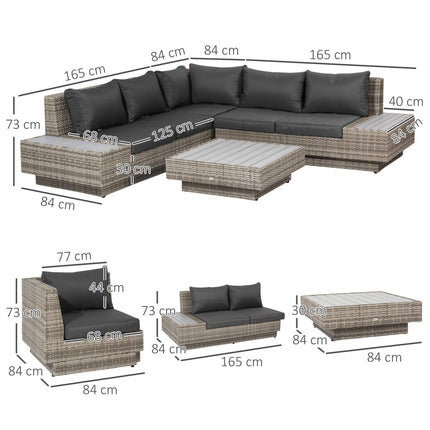 5-Seater Rattan Outdoor Sectional Corner Sofa and Coffee Table Set with Cushions - Light Grey