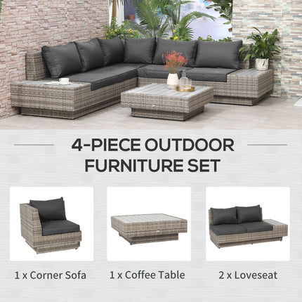 5-Seater Rattan Outdoor Sectional Corner Sofa and Coffee Table Set with Cushions - Light Grey