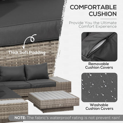 5-Seater Rattan Outdoor Sectional Corner Sofa and Coffee Table Set with Cushions - Light Grey