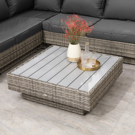 5-Seater Rattan Outdoor Sectional Corner Sofa and Coffee Table Set with Cushions - Light Grey