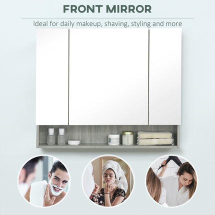 Wall Mounted Bathroom Mirror Cabinet with Adjustable Shelves - Grey