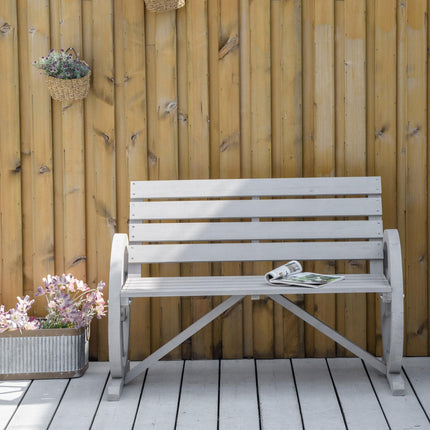 2 Seater Outdoor Garden Bench with Wagon Wheel Armrests and High Back - Grey